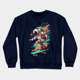 Astronaut Skateboarding In Space Colorful Design Crewneck Sweatshirt